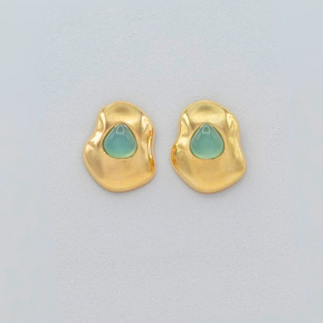 Pendientes Spot piedra cabujón orgánico Ágata azul cielo