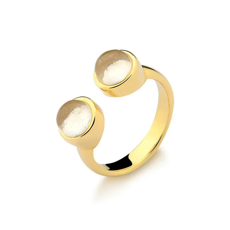 Anillo Basic ajustable doble piedra cabujón Cristal