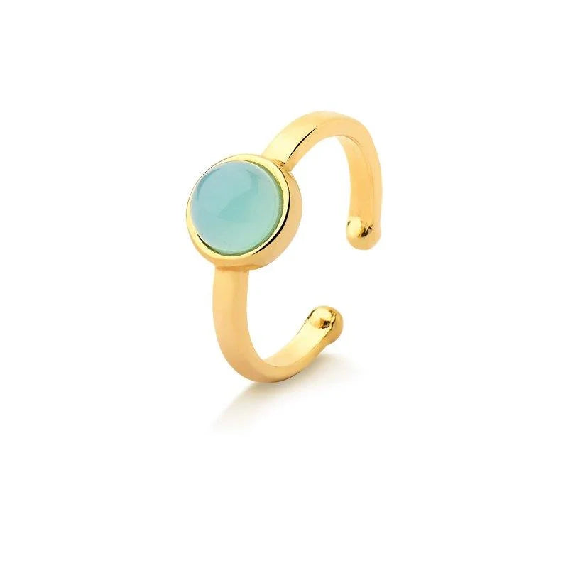 Anillo meñique Basic ajustable piedra cabujón Ágata azul cielo