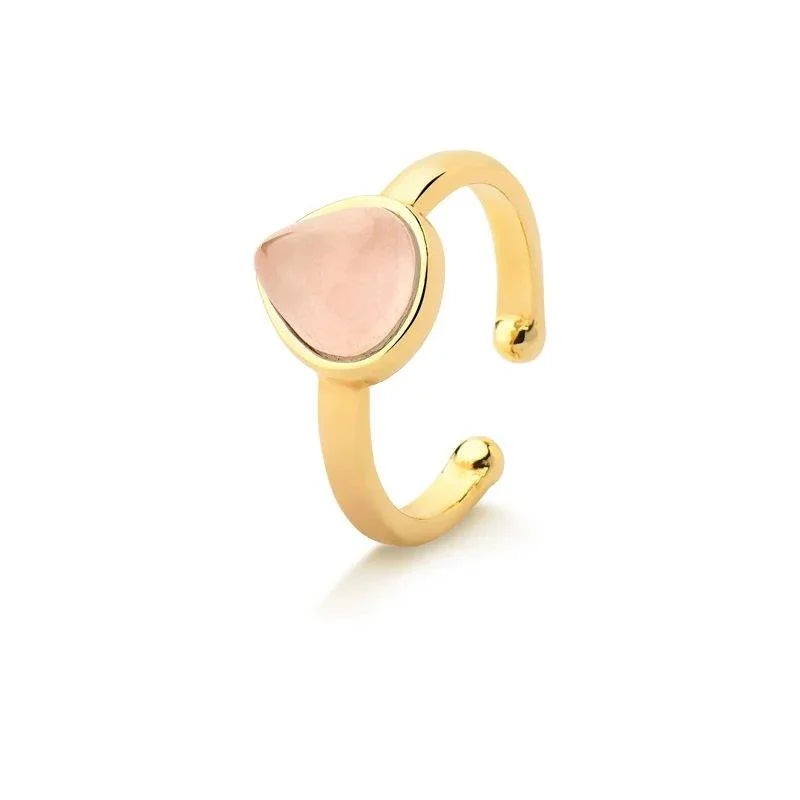 Anillo meñique Basic ajustable gota Cuarzo rosa