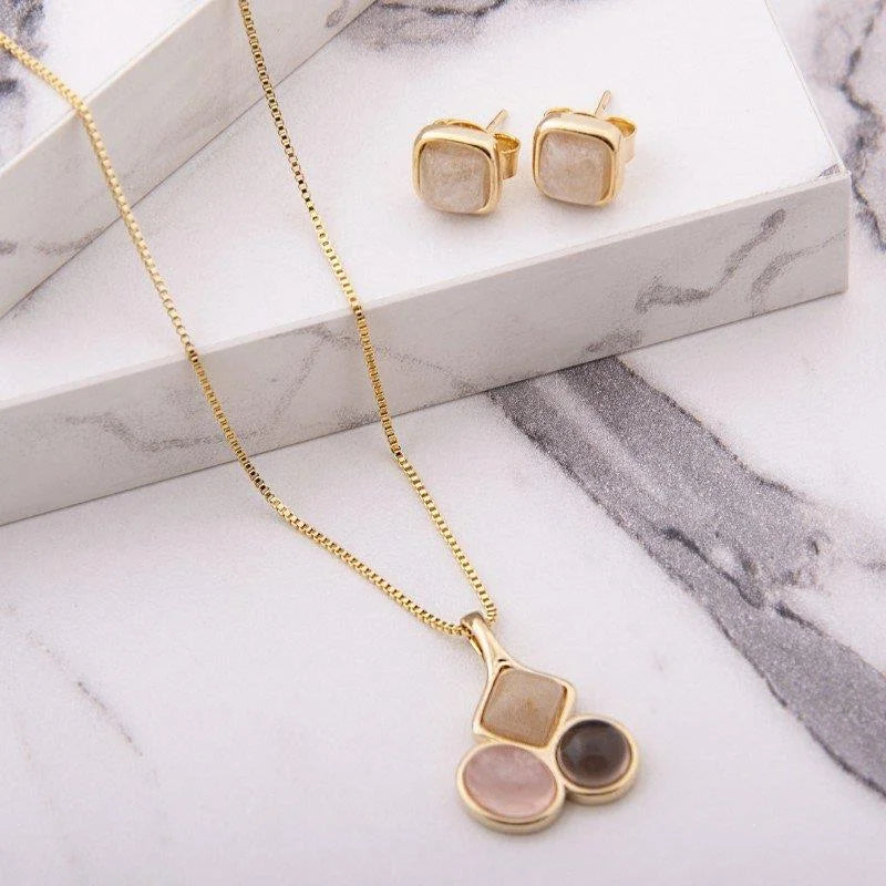 Collar Basic Cuarzo rosa, Obsidiana fumé, Rutilo