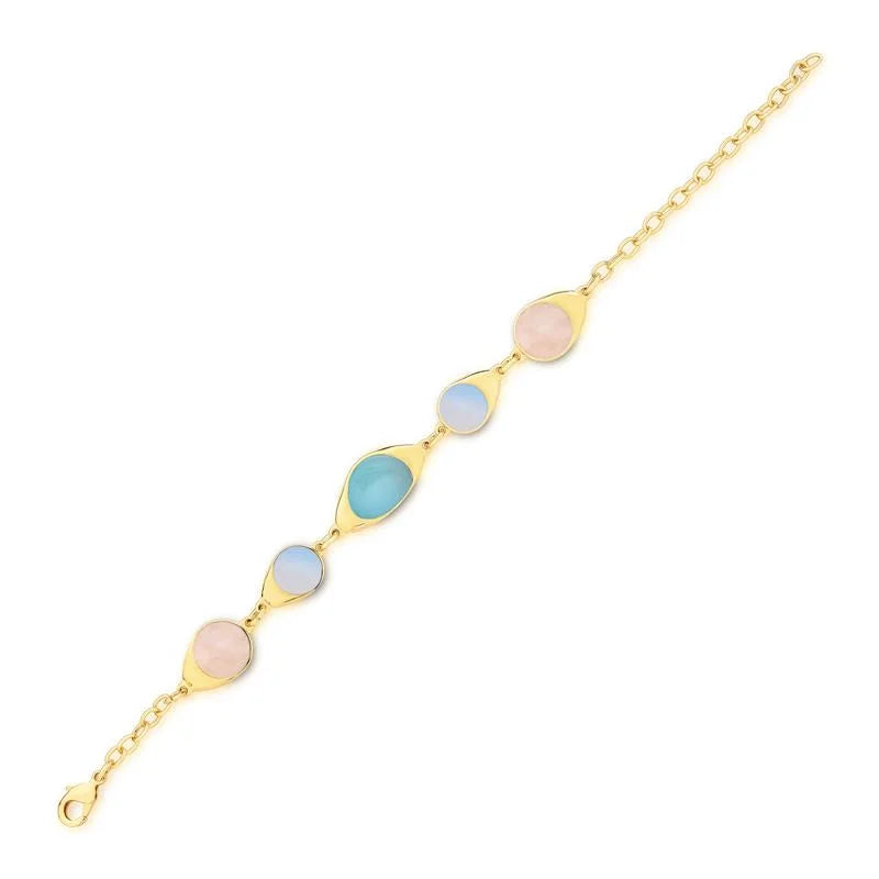 Pulsera Spot Opalina, Ágata azul cielo y Cuarzo rosa