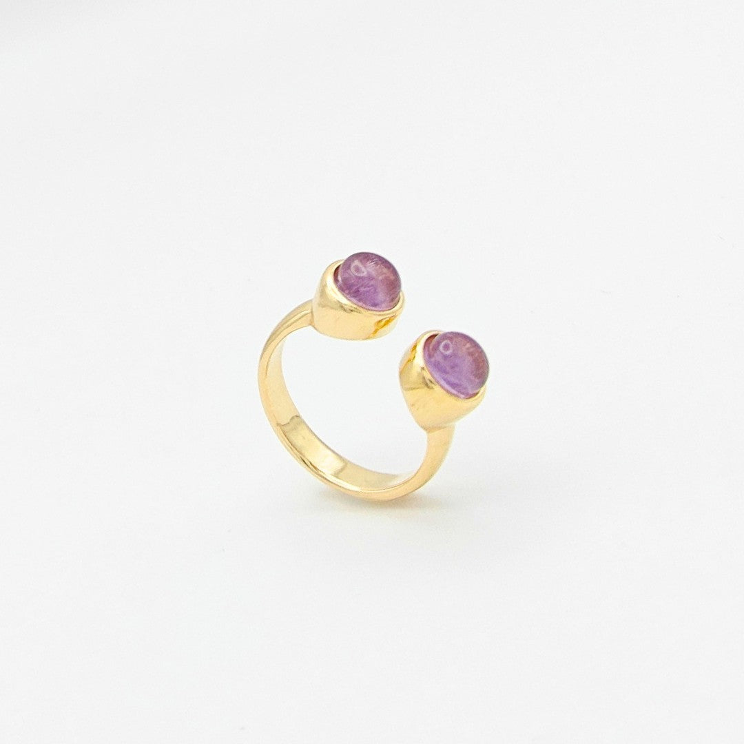 Anillo Basic ajustable doble piedra cabujón Amatista