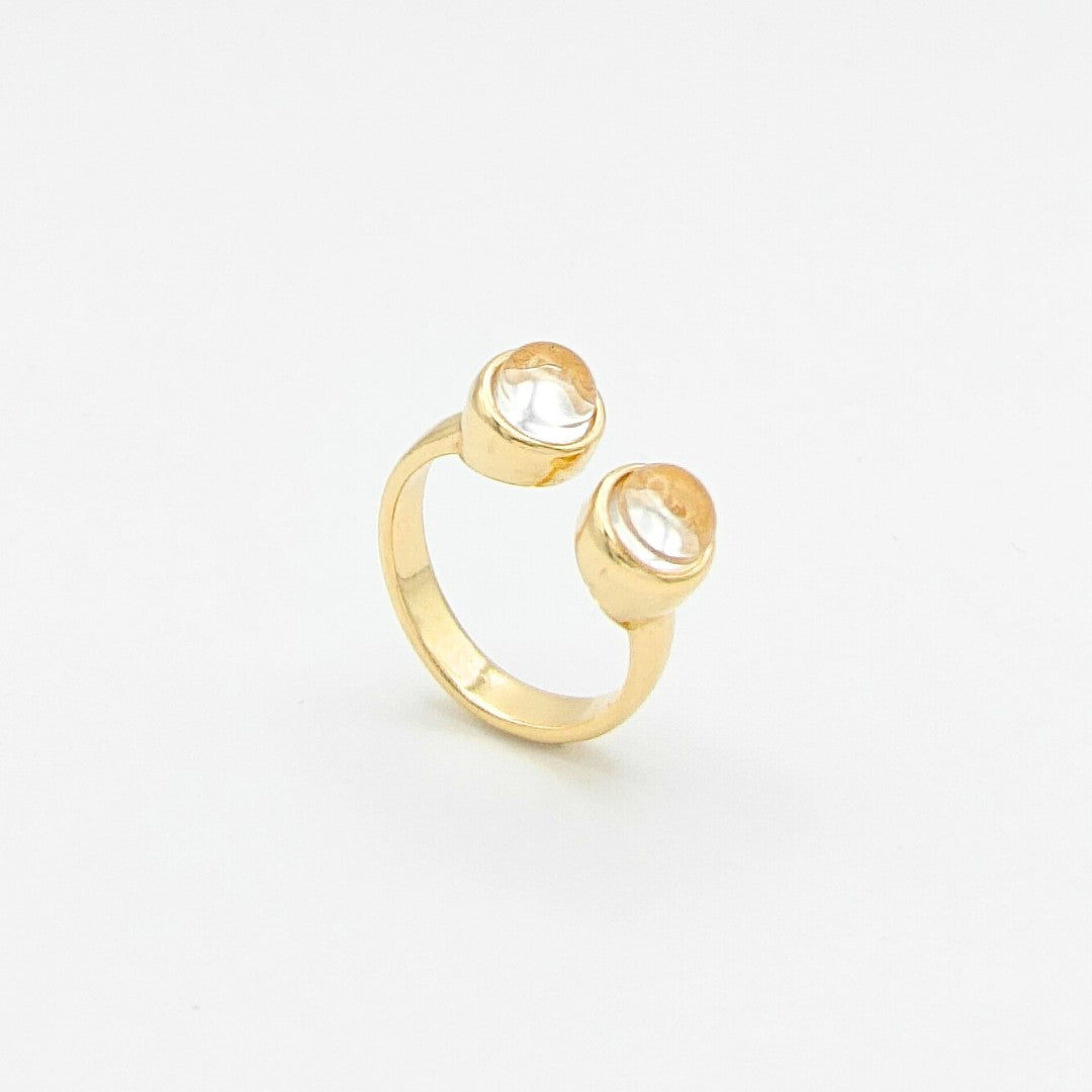 Basic adjustable ring with double cabochon stone Crystal