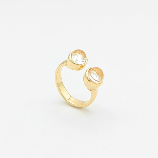Anillo Basic ajustable doble piedra cabujón Cristal