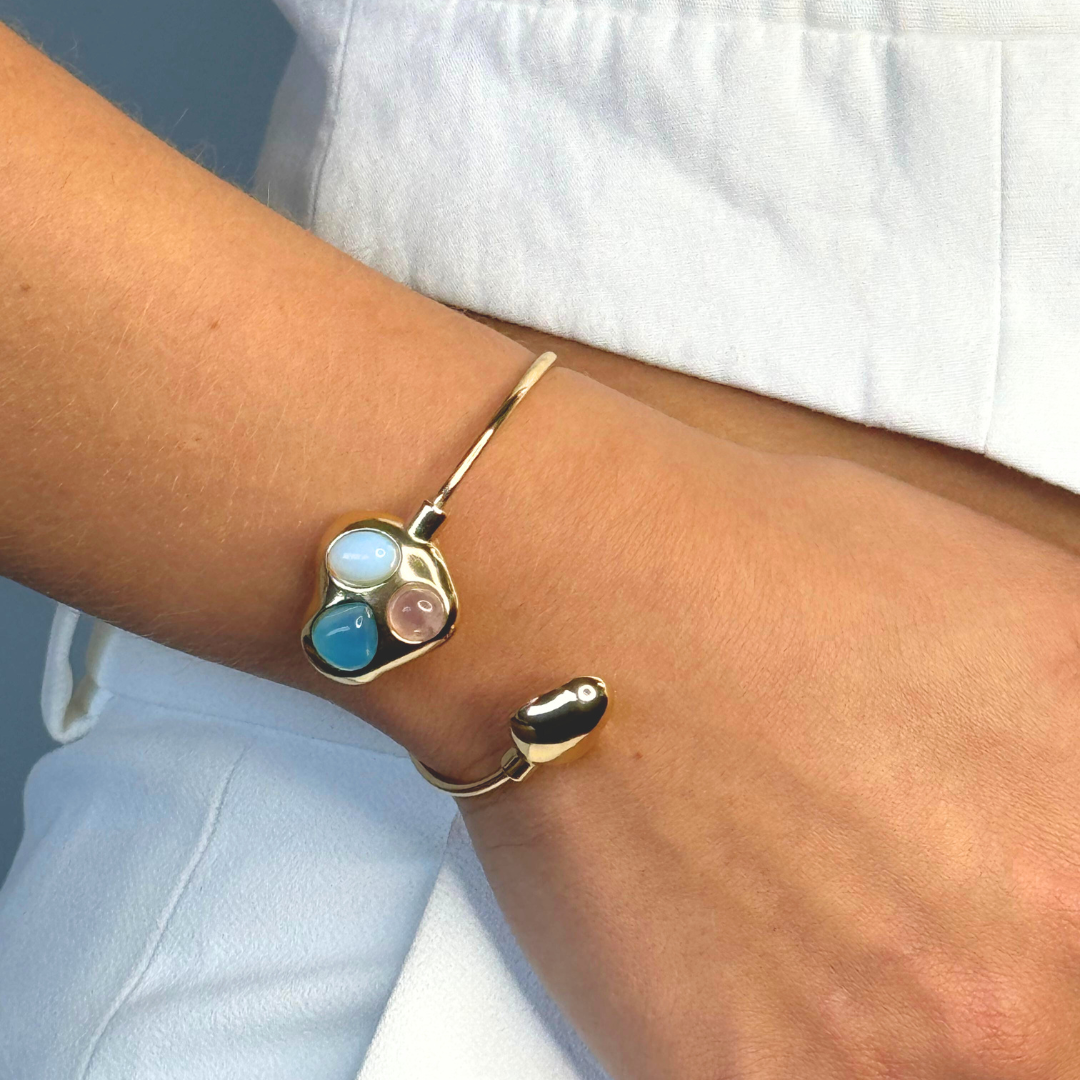 Brazalete Spot Opalina, Ágata azul cielo y Cuarzo rosa