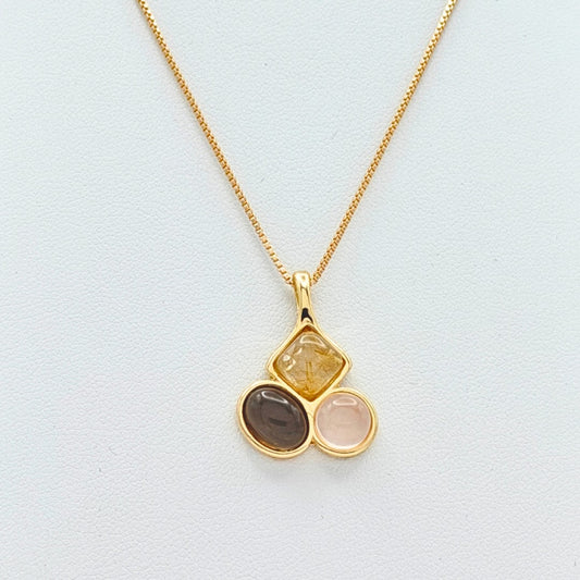 Collar Basic Cuarzo rosa, Obsidiana fumé, Rutilo