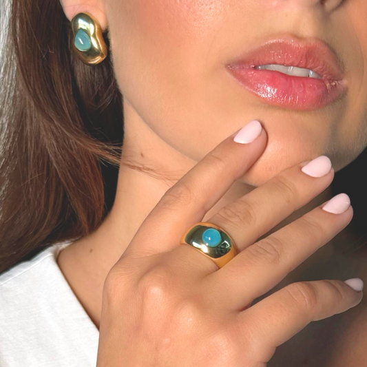 Anillo Spot piedra cabujón Ágata azul cielo