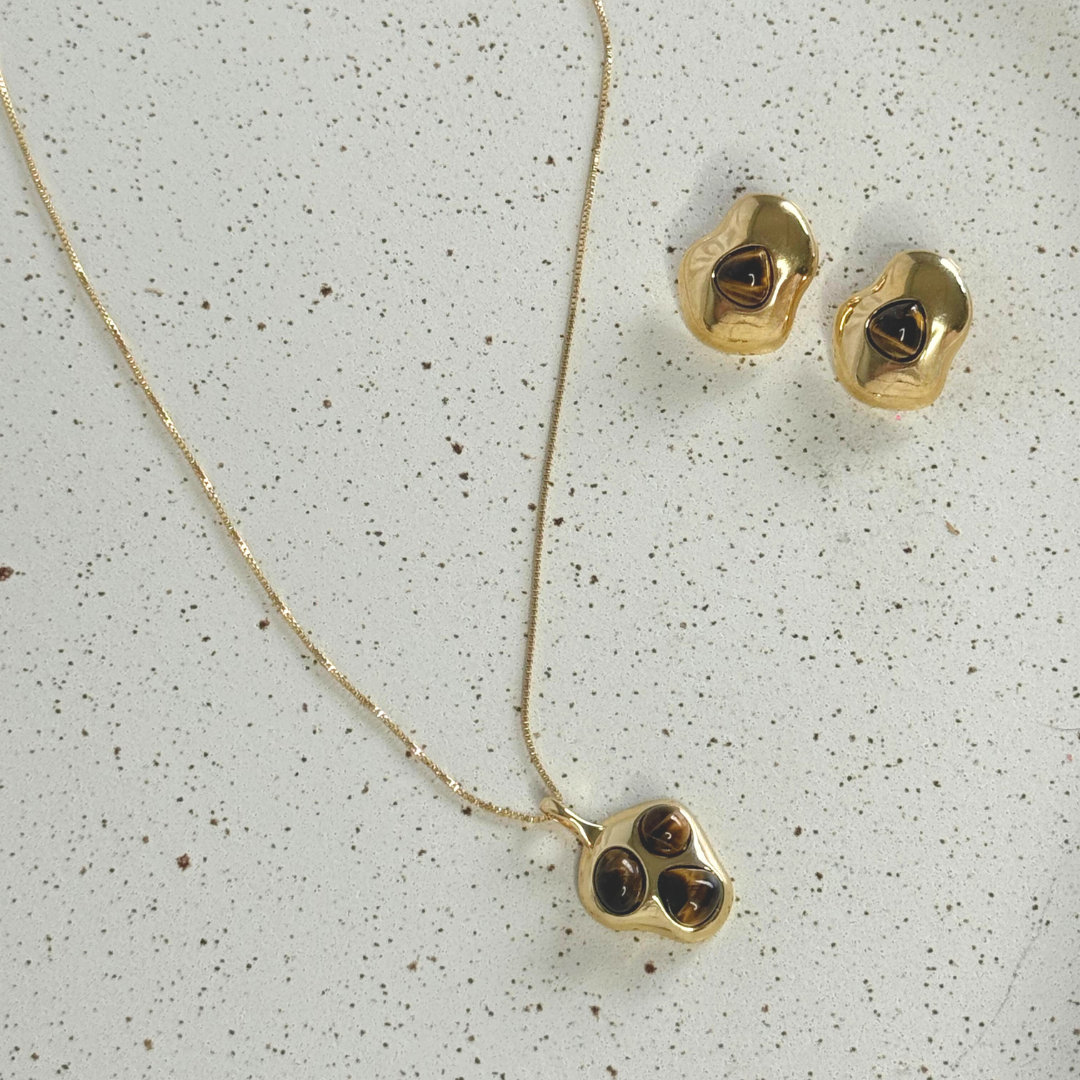 Collar Spot piedra cabujón orgánico Ojo de tigre