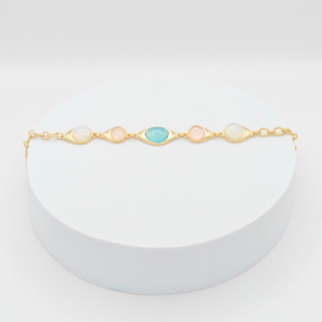 Spot Opalina, Sky Blue Agate and Rose Quartz Bracelet